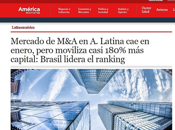 Mercado de M&A en A. Latina cae en enero, pero moviliza casi 180% ms capital: Brasil lidera el ranking